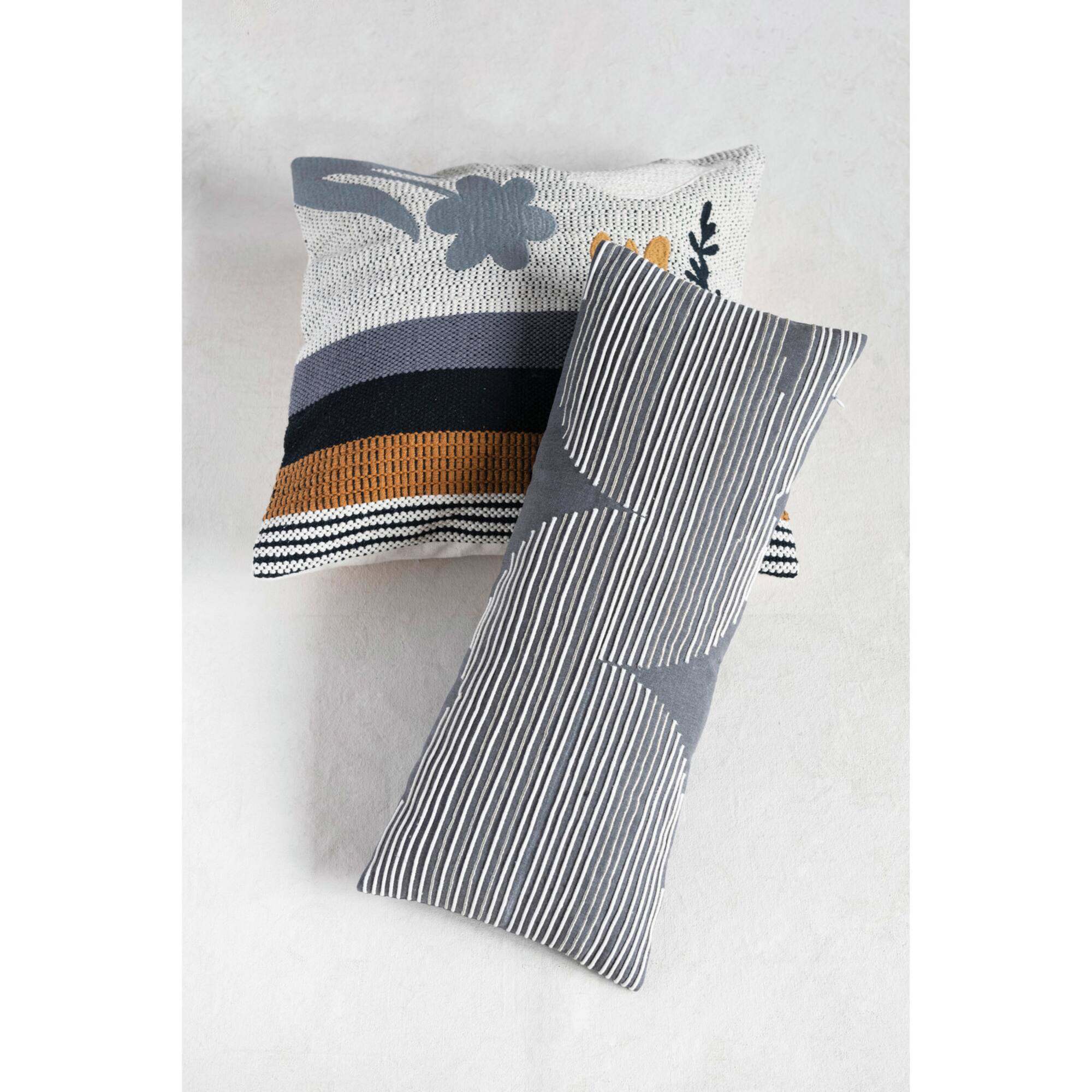 Hello Honey® Gold Thread Embroidery & Rope Applique Cotton Lumbar Pillow